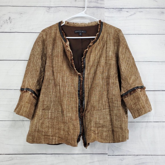 Lafayette 148 New York Medium Fringe Front Clip Linen Blend Blazer Jacket - Picture 1 of 5